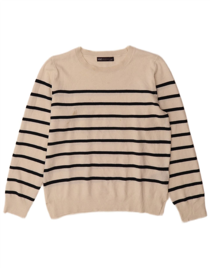 Marks & Spencer Damski sweter z dekoltem w łódkę, UK 12, średnie białe paski
