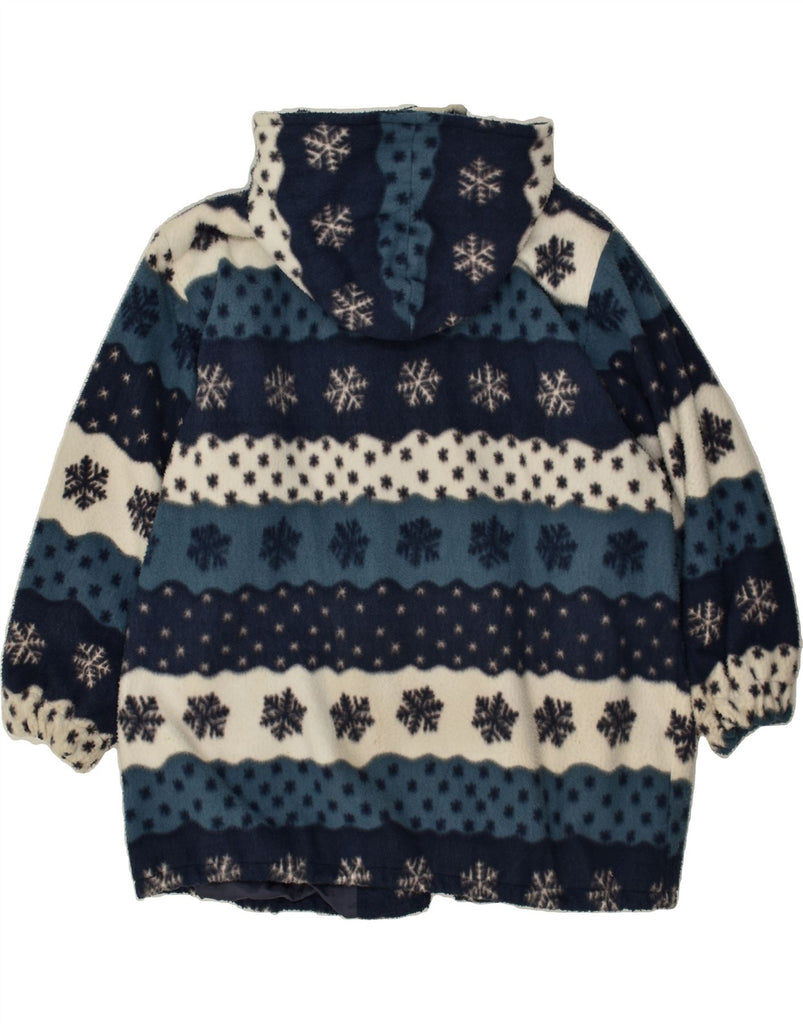 BENTLEY Womens Oversized Hooded Fleece Jacket EU 44 XL Navy Blue Fair Isle | Vintage Bentley | Thrift | Second-Hand Bentley | Used Clothing | Messina Hembry 