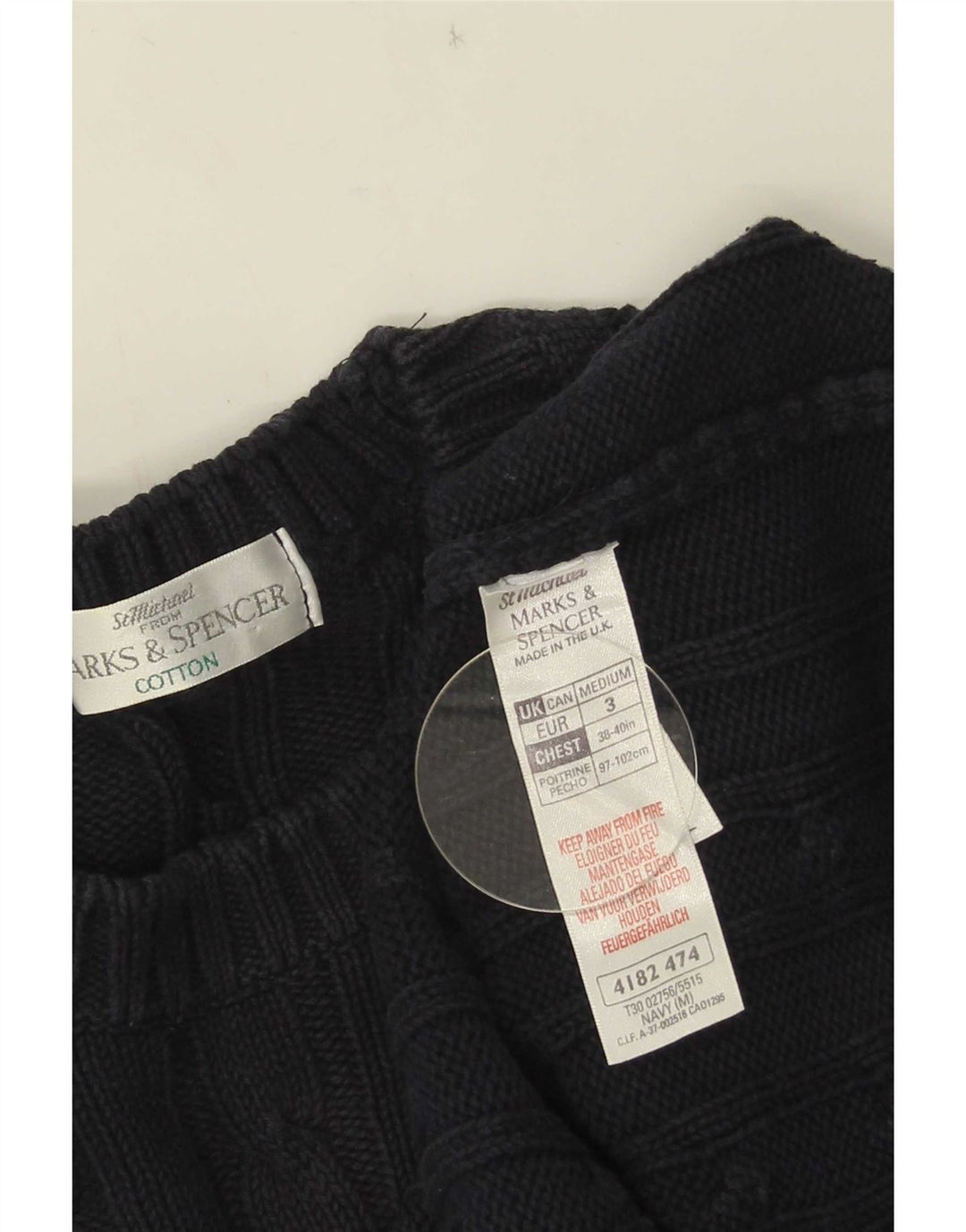 Marks & Spencer Męski sweter z okrągłym dekoltem, średni granatowy, bawełniany