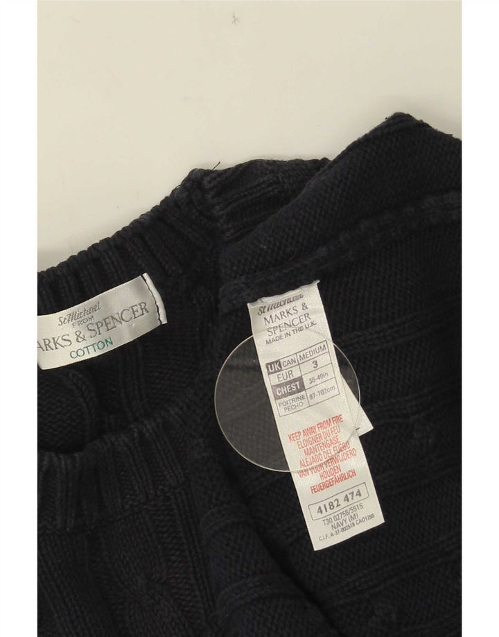 Marks & Spencer Męski sweter z okrągłym dekoltem, średni granatowy, bawełniany