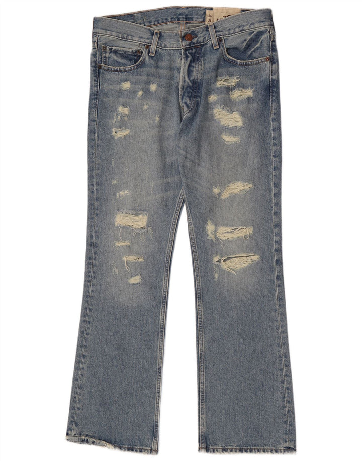 Męskie jeansy Hollister w trudnej sytuacji Bootcut W34 L32, niebieska bawełna