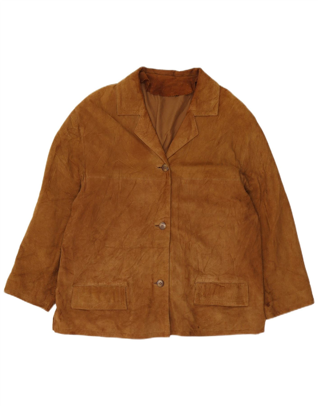 Zamszowa marynarka damska VINTAGE zapinana na 3 guziki UK 16, duża brązowa