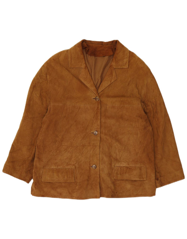 Zamszowa marynarka damska VINTAGE zapinana na 3 guziki UK 16, duża brązowa