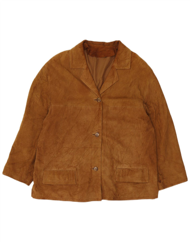 Zamszowa marynarka damska VINTAGE zapinana na 3 guziki UK 16, duża brązowa