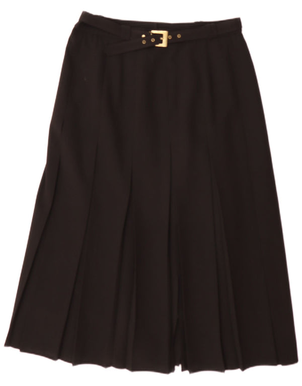 Damska plisowana spódnica w kształcie litery A w stylu VINTAGE UK 16 Large W32 Czarny poliester
