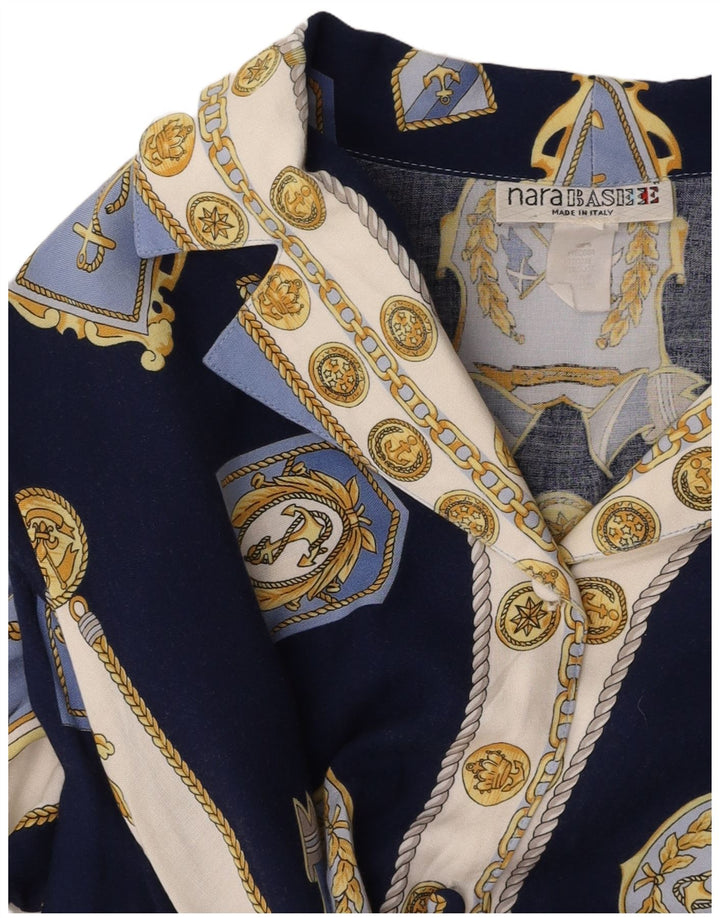 Damska bluzka koszulowa VINTAGE w abstrakcyjny wzór UK 14 Średni granat