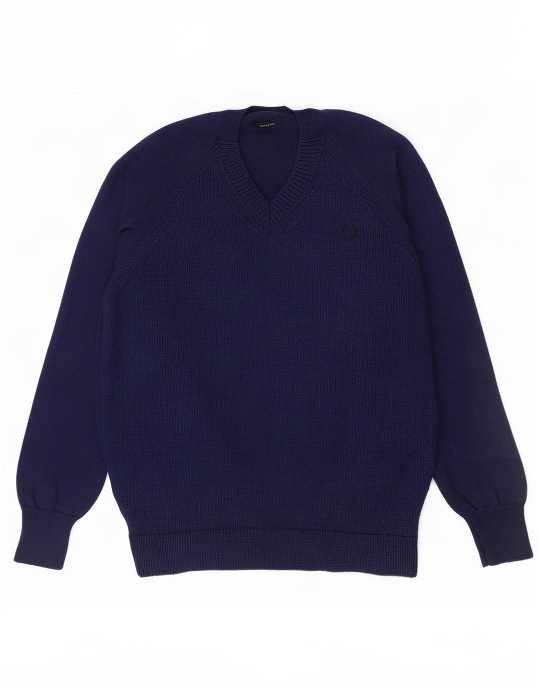Męski sweter Fred Perry z dekoltem w kształcie litery V, duży, granatowy, wełniany