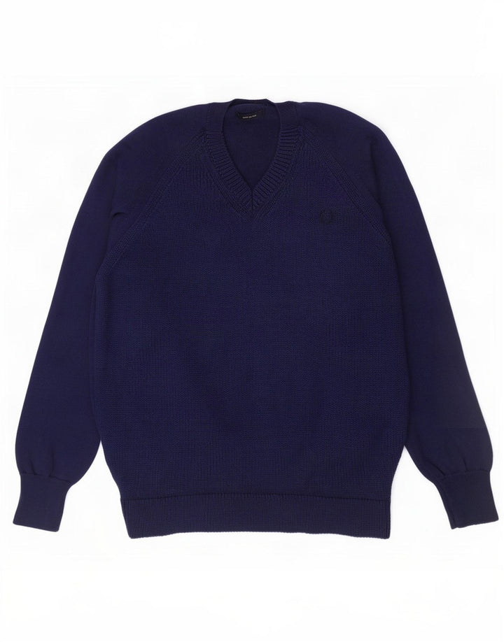 Męski sweter Fred Perry z dekoltem w kształcie litery V, duży, granatowy, wełniany