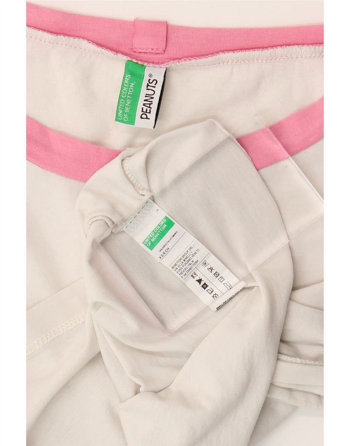 Damski T-shirt BENETTON Peanuts Crop Top UK 6 XS, biała bawełna