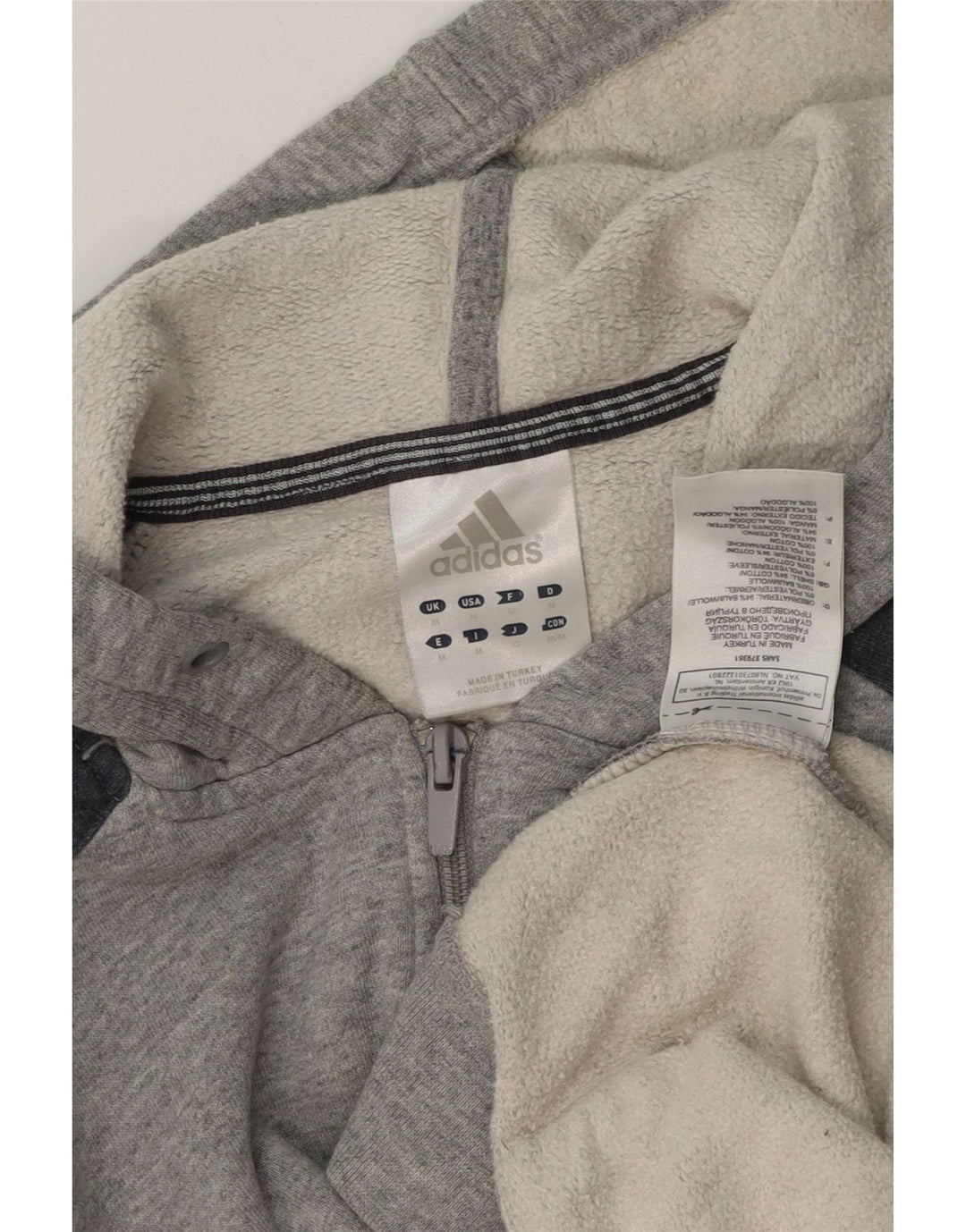 Męski sweter z kapturem i zamkiem ADIDAS, bawełniany, średnioszary, w blokach kolorów