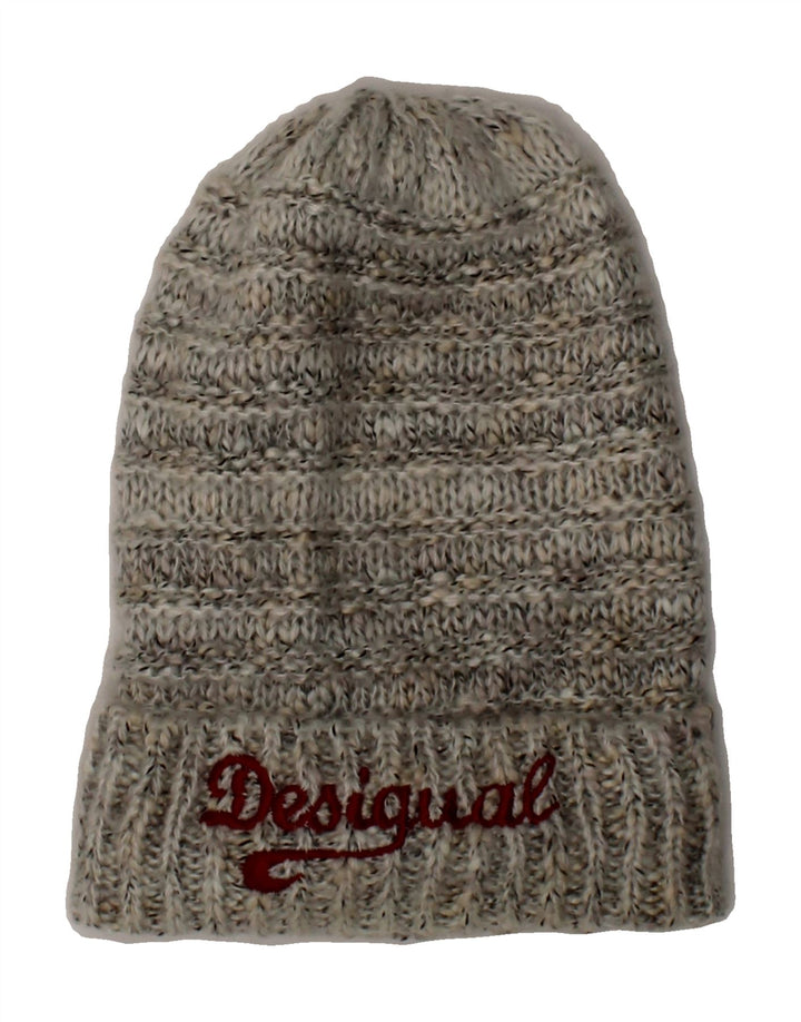 DESIGUAL Womens Graphic Beanie Hat One Size Grey Flecked Acrylic Vintage Desigual and Second-Hand Desigual from Messina Hembry 