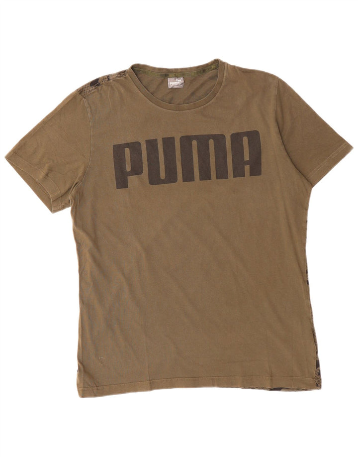 Męski T-shirt z grafiką PUMA, duży, bawełniany kamuflaż khaki