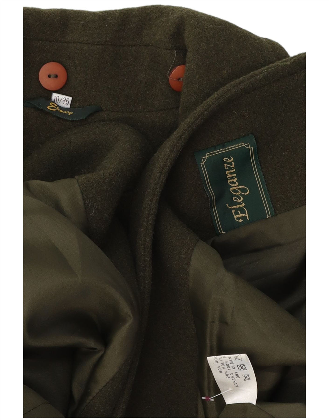 VINTAGE Damski płaszcz oversize UK 10 Small, zielona wełna