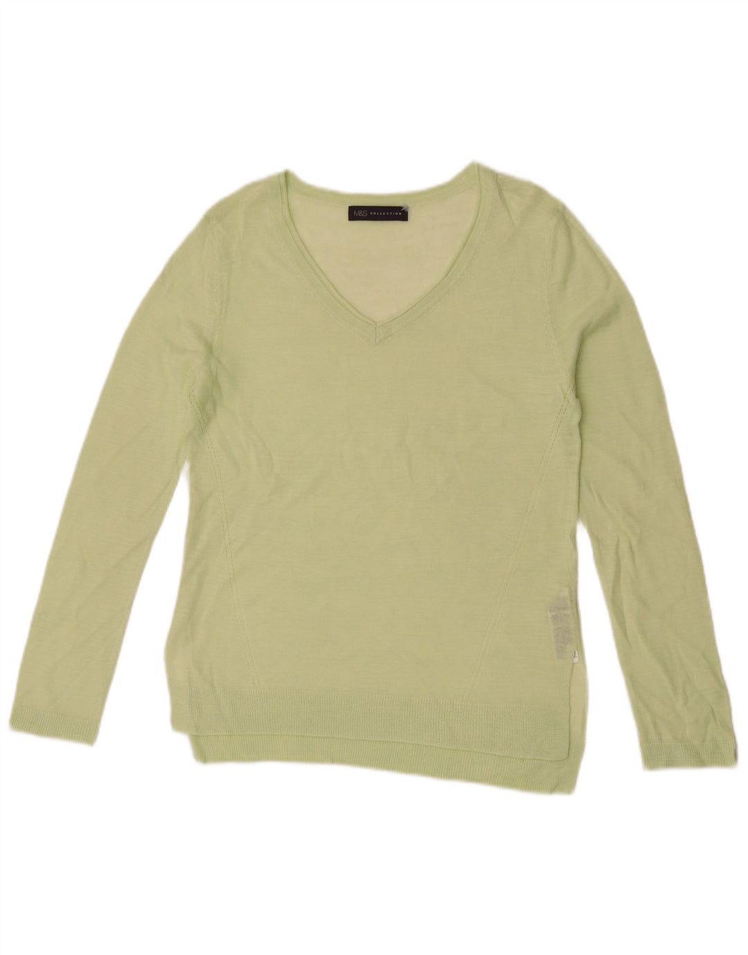 Marks & Spencer Damski sweter z przezroczystym dekoltem w kształcie litery V, UK 8, mały zielony