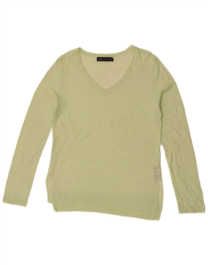 Marks & Spencer Damski sweter z przezroczystym dekoltem w kształcie litery V, UK 8, mały zielony