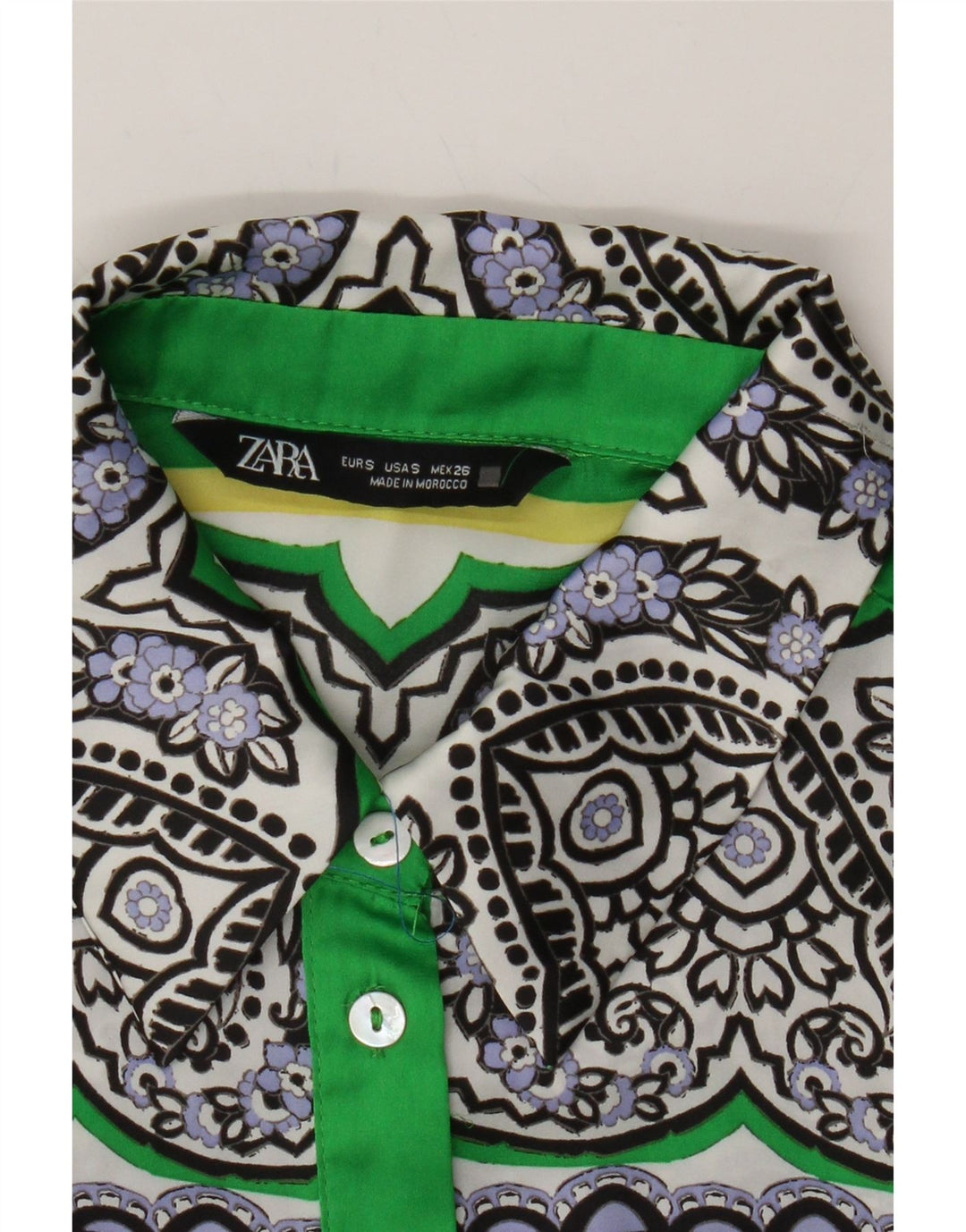 ZARA Womens Oversized Shirt Blouse UK 10 Small Green Paisley Polyester Vintage Zara and Second-Hand Zara from Messina Hembry 