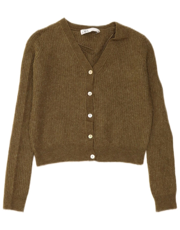 Sweter damski Zara Crop Cardigan UK 10 Small Khaki Poliamid