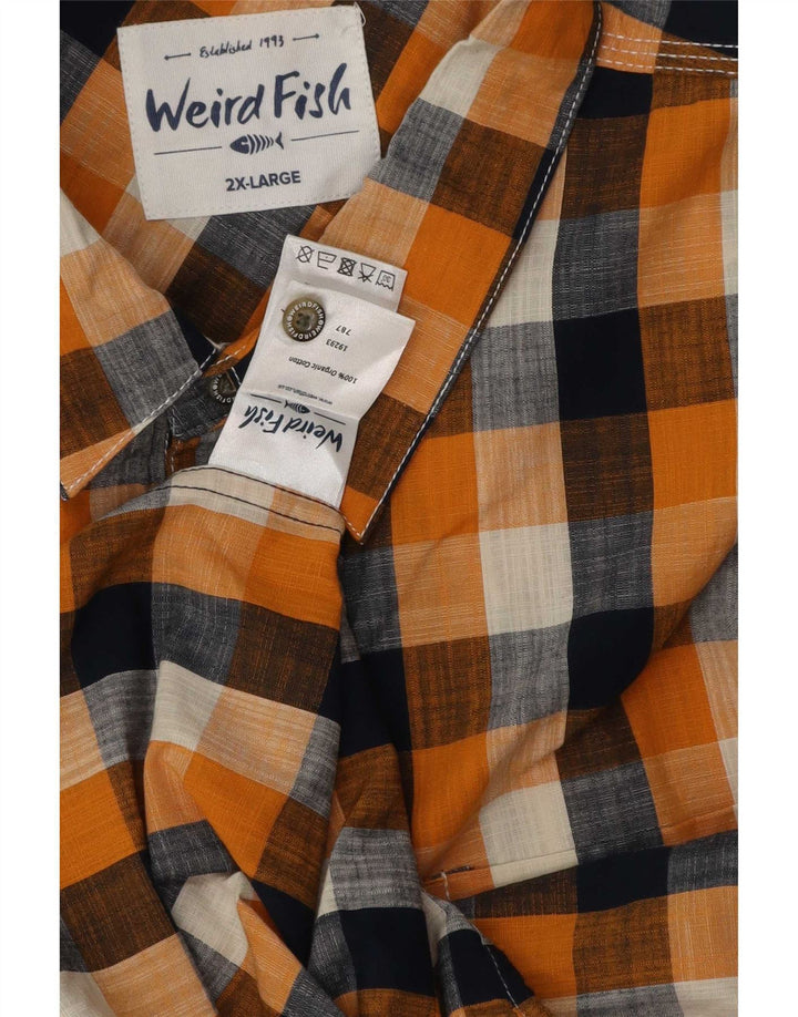 Koszula męska z krótkim rękawem Weird Fish, 2XL, bawełniana, pomarańczowa kratka
