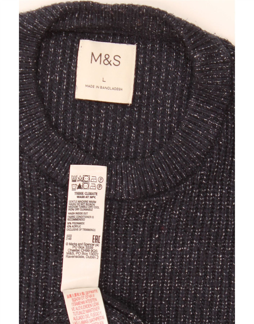 Marks & Spencer Męski sweter z okrągłym dekoltem, duży, granatowy, nakrapiany