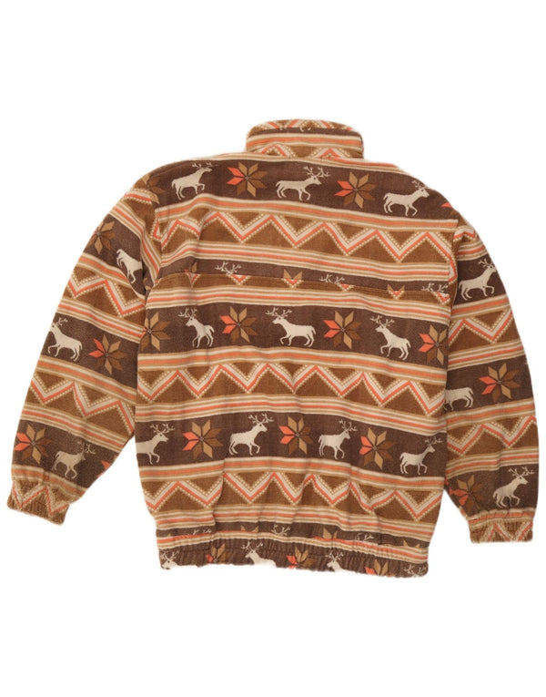 Męski sweter polarowy z zamkiem błyskawicznym w stylu vintage, duży brązowy nadruk zwierzęcy