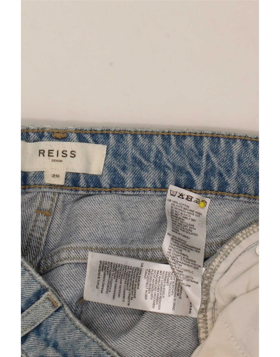 Damskie jeansy Reiss w trudnej sytuacji, przycięte W29 L26, niebieska bawełna