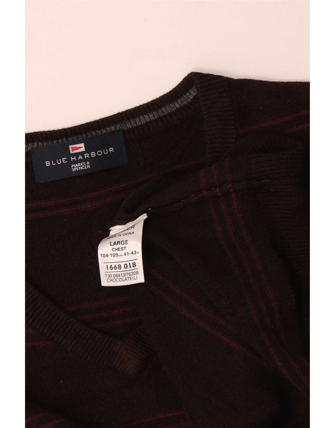 Męski sweter Marks & Spencer Blue Harbor z dekoltem w kształcie litery V, w duże brązowe paski