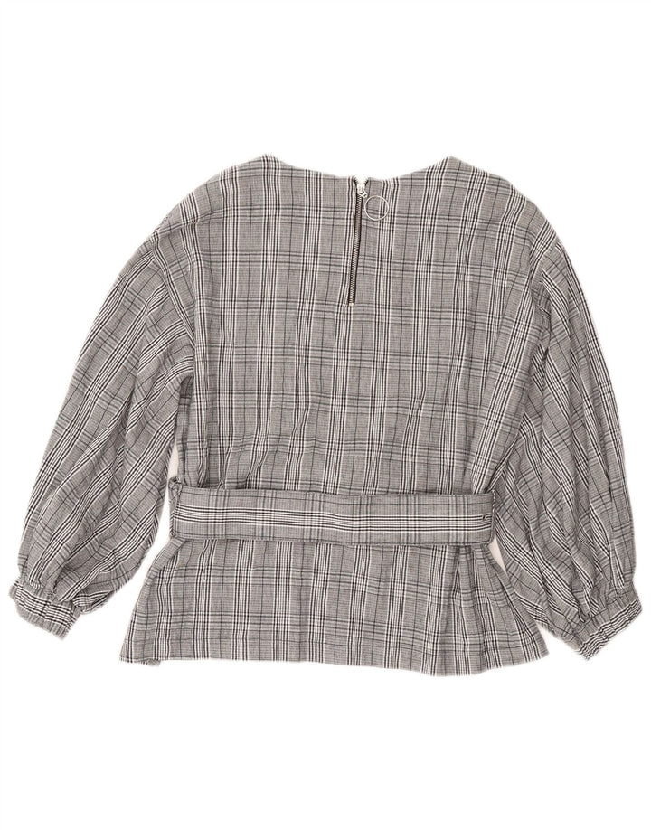 ZARA Womens Long Sleeve Blouse Top UK 16 Large Grey Check Cotton