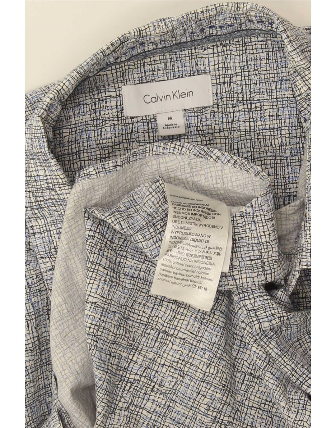 Męska koszula z krótkim rękawem Calvin Klein, średnia szara bawełna w kratkę