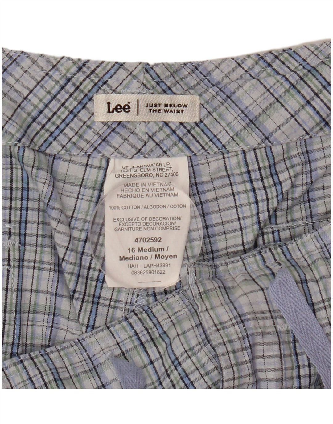 Damskie spodenki Chino Lee US 16 2XL W36, bawełniana niebieska kratka