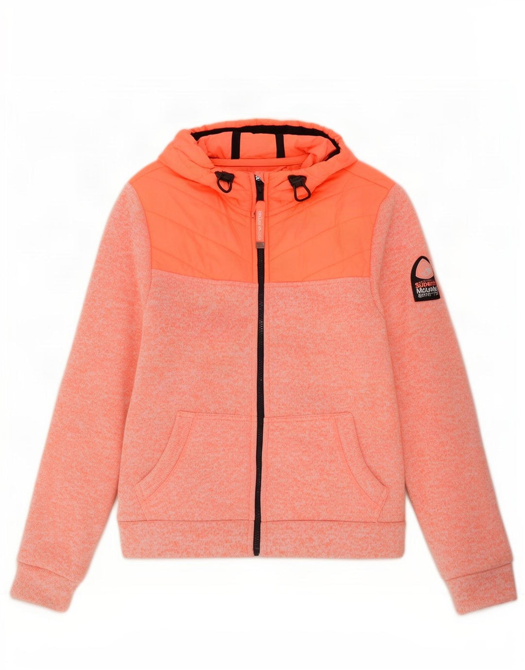 Damski sweter z kapturem i zamkiem Superdry UK 16, duży, pomarańczowy, nakrapiany poliester