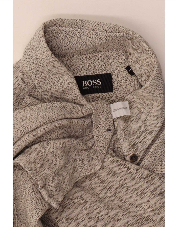 Męska koszula flanelowa Hugo Boss, duża, szara, bawełniana w plamki