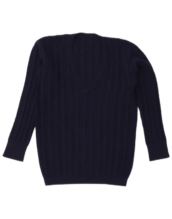 Sweter damski VINTAGE z dekoltem w kształcie litery V, UK 16, duży, granatowy