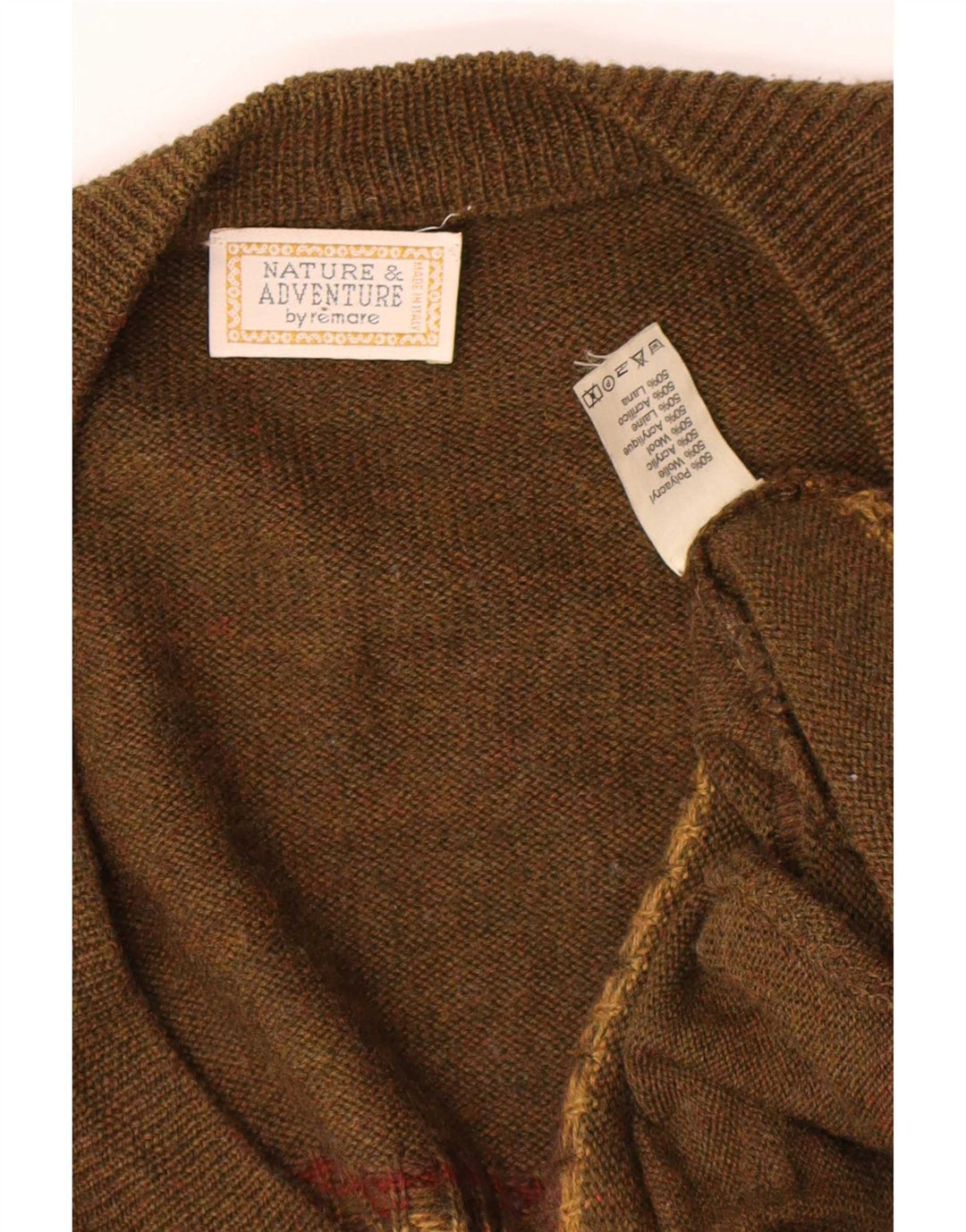 Vintage męski sweter kardigan 2XL Khaki geometryczny poliakryl