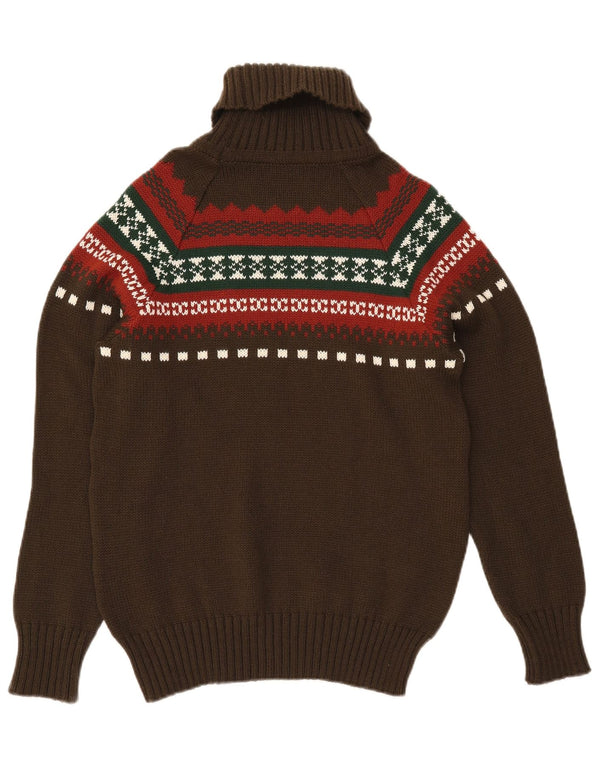 Męski sweter z wywijanym dekoltem w stylu VINTAGE, mały khaki Fair Isle