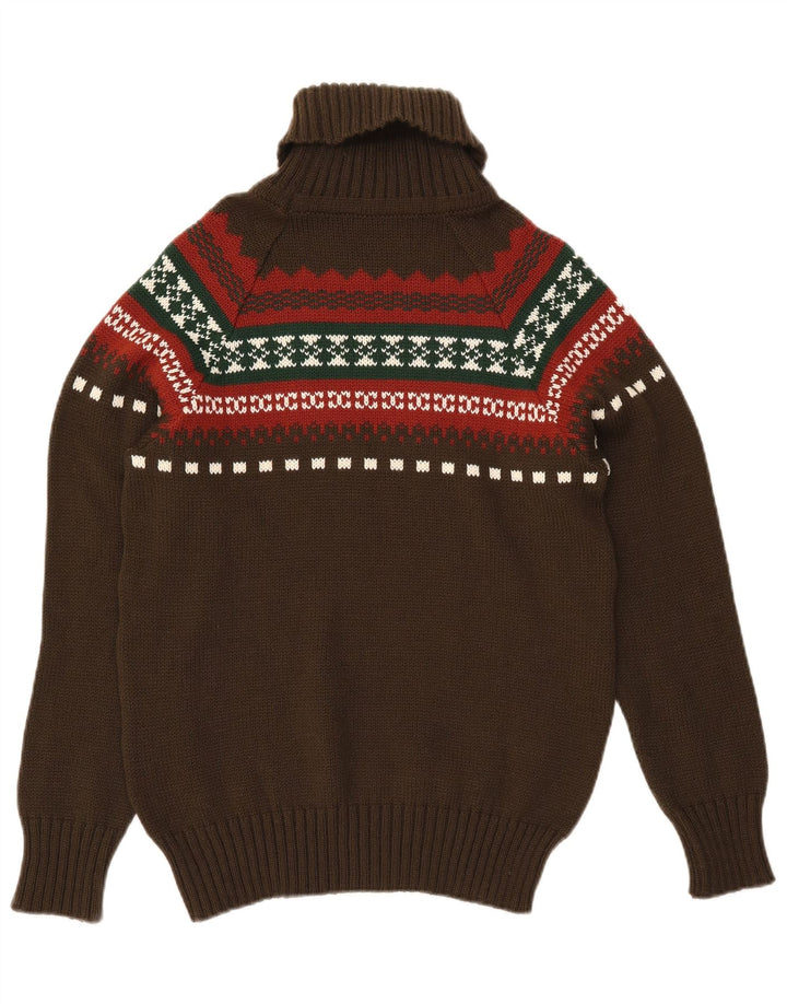 Męski sweter z wywijanym dekoltem w stylu VINTAGE, mały khaki Fair Isle