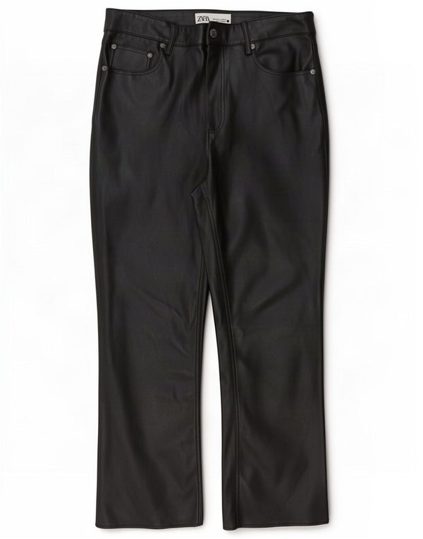 Spodnie damskie Zara Crop Bootcut ze sztucznej skóry EU 38 Small W28 L25 Czarne