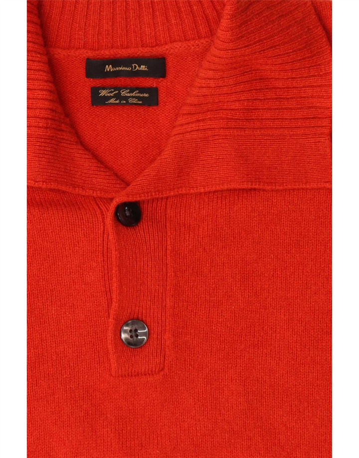 Męski sweter zapinany na guziki Massimo Dutti, duży, pomarańczowy, wełniany