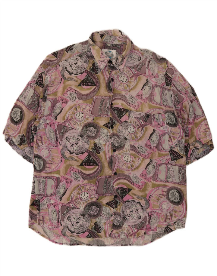 Koszula męska z krótkim rękawem w stylu vintage, abstrakcyjny wzór, średnia, wielobarwna