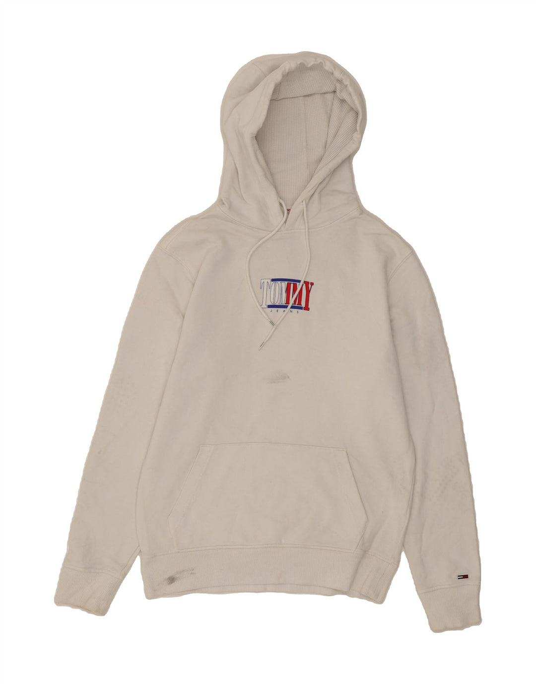 TOMMY HILFIGER Mens Graphic Hoodie Jumper Medium White Cotton Vintage Tommy Hilfiger and Second-Hand Tommy Hilfiger from Messina Hembry 