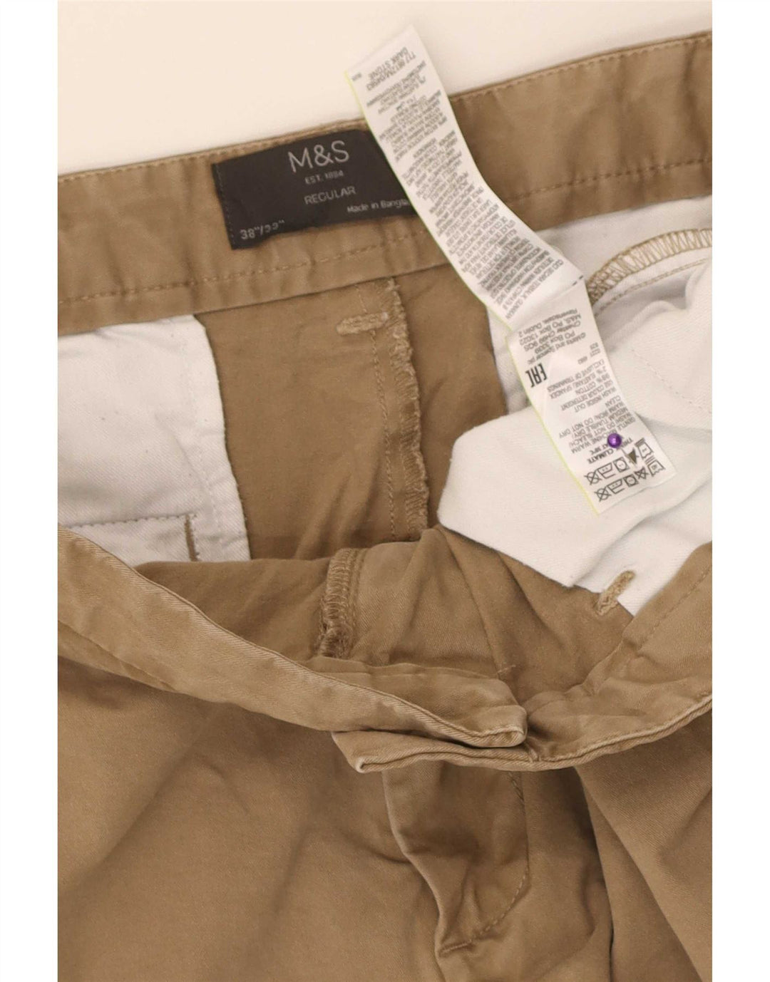Męskie spodnie chino o regularnym kroju Marks & Spencer W38 L33 Beżowa bawełna