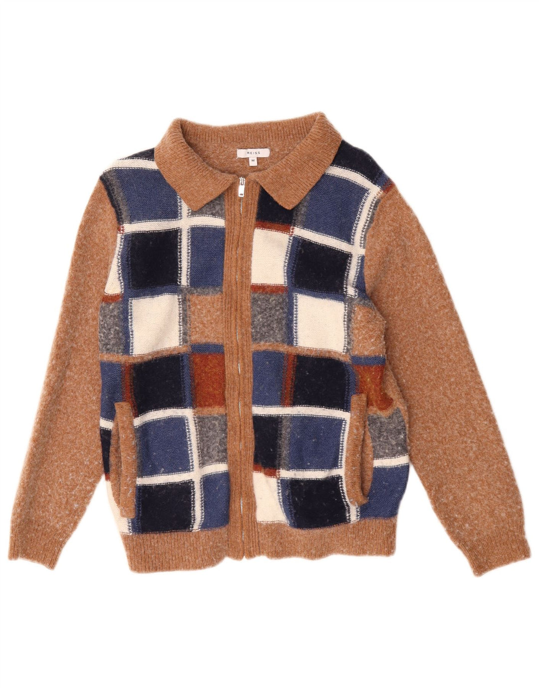 Sweter damski Reiss z zamkiem błyskawicznym UK 14 Średni brązowy geometryczny