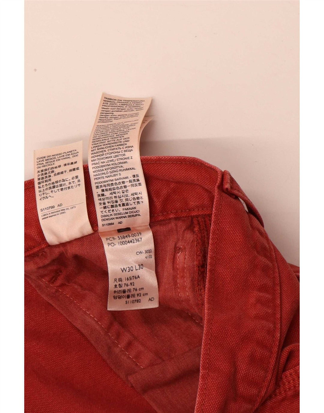 Męskie jeansy cargo proste Levi's W30 L30 czerwone bawełniane