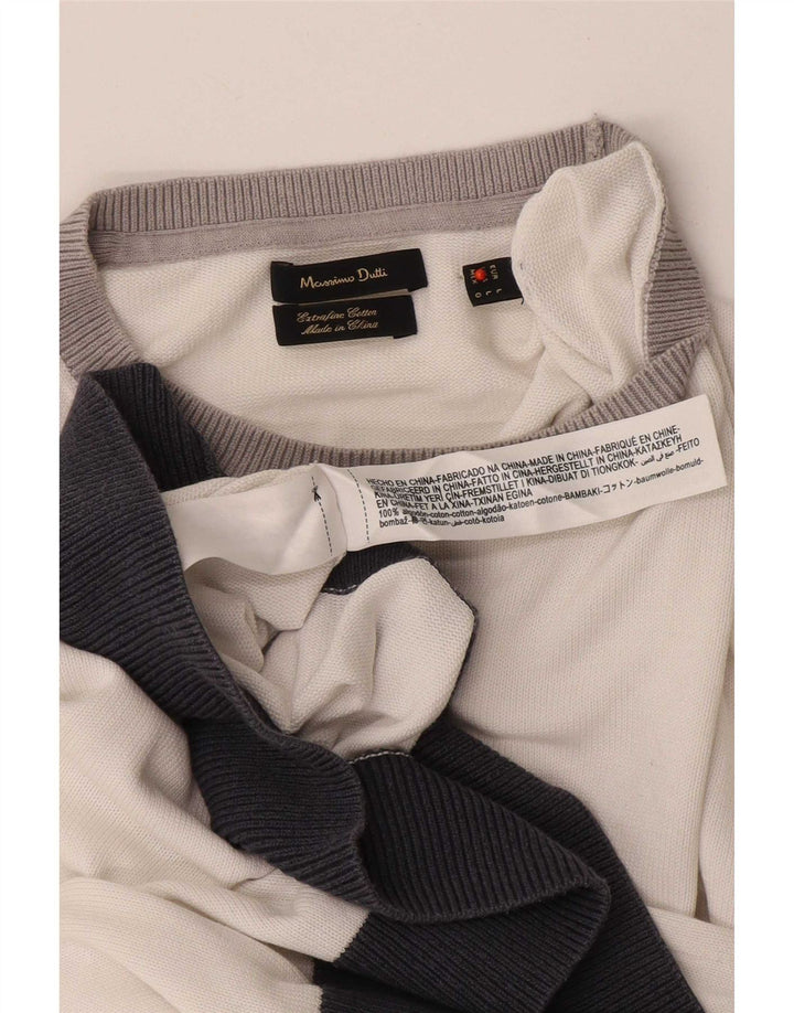 Męski sweter Massimo Dutti z okrągłym dekoltem, duży, biały, z blokami kolorów