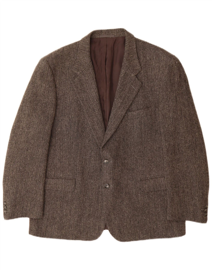 Męska marynarka zapinana na 2 guziki Giole IT 56 3XL Szara, dziewicza wełna w jodełkę