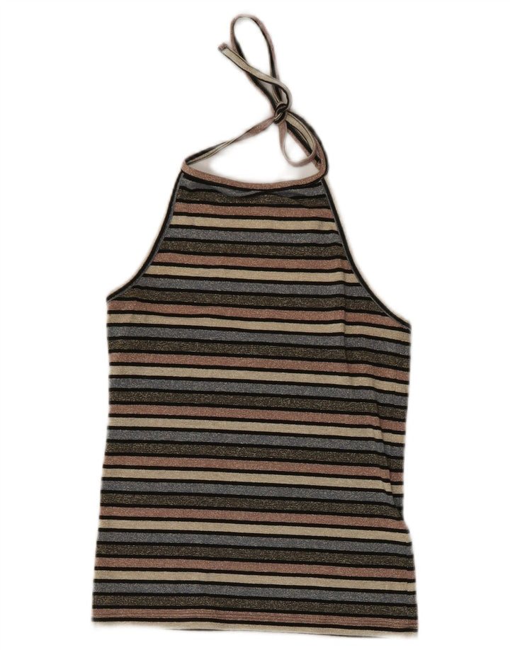 TOPSHOP Womens Crop Halter Top UK 10 Small Multicoloured Striped Polyester