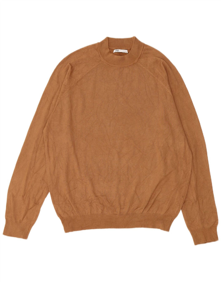 Męski sweter Zara z okrągłym dekoltem, średni beż