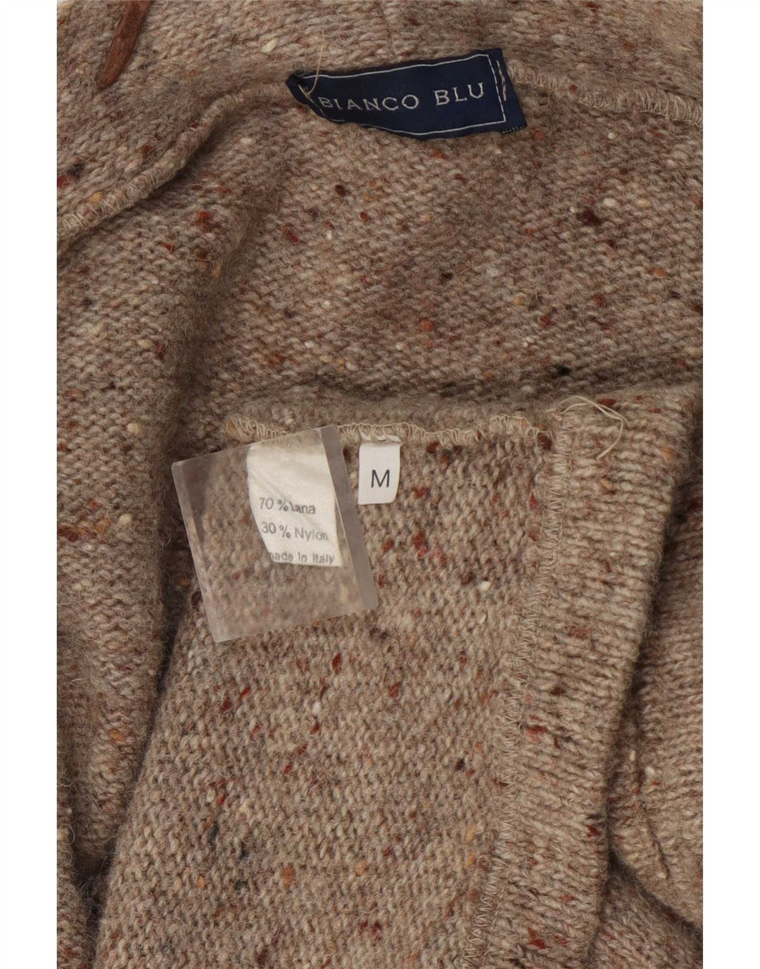 Bianco Blu Damski sweter rozpinany UK 14 Średni brązowy, wełniany nakrapiany