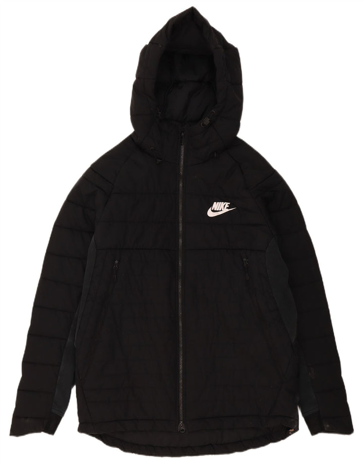 Męska wyściełana kurtka z kapturem Nike UK 40, duża, czarna, poliestrowa