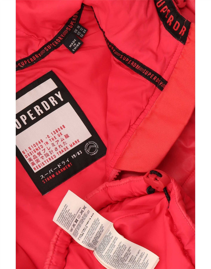 Damska wyściełana kurtka z kapturem Superdry UK 16, duży, różowy, nakrapiany poliester