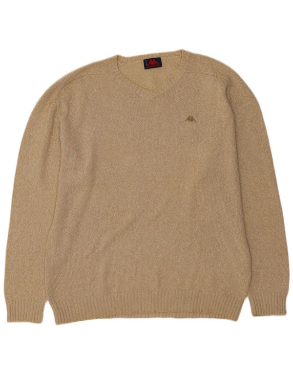 Męski sweter Kappa z dekoltem w kształcie litery V, 2XL, beżowa bawełna